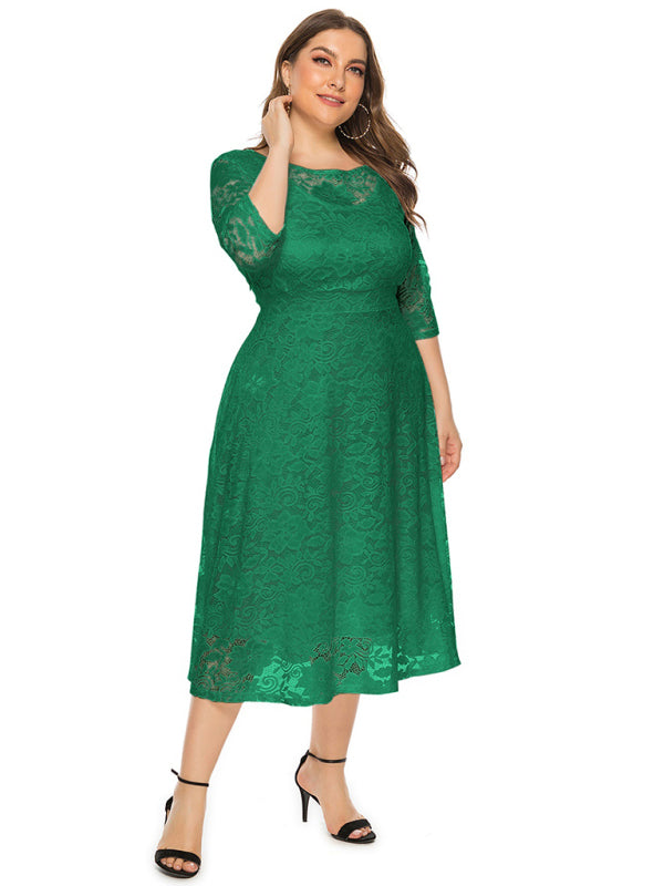 Plus Size Women's New Evening Dress Lace Pocket Bridesmaid Dress