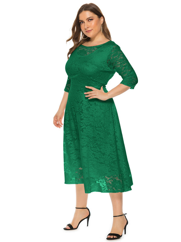 Plus Size Women's New Evening Dress Lace Pocket Bridesmaid Dress