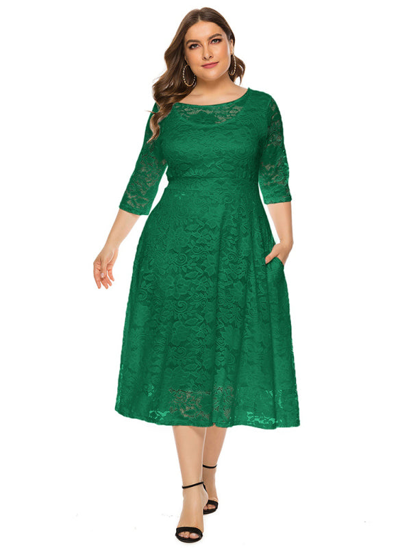 Plus Size Women's New Evening Dress Lace Pocket Bridesmaid Dress