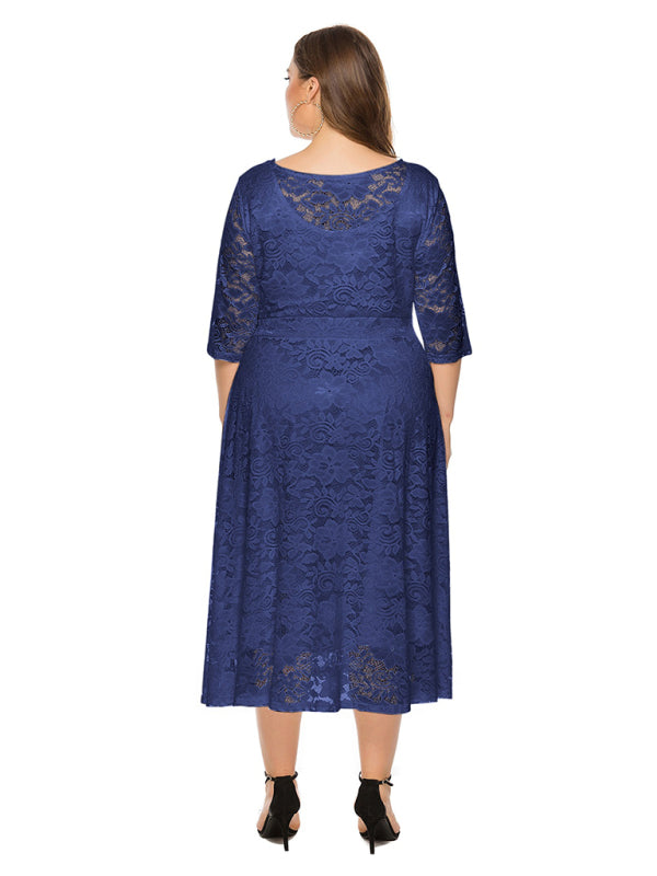 Plus Size Women's New Evening Dress Lace Pocket Bridesmaid Dress