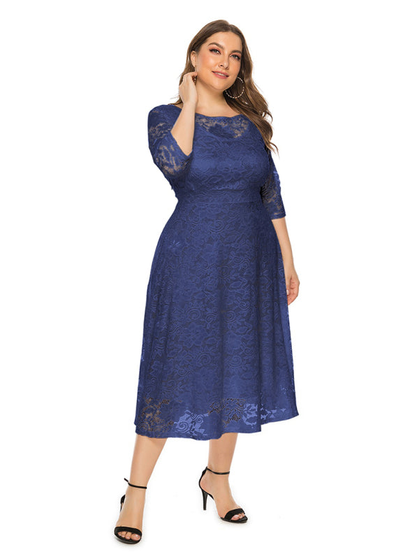Plus Size Women's New Evening Dress Lace Pocket Bridesmaid Dress