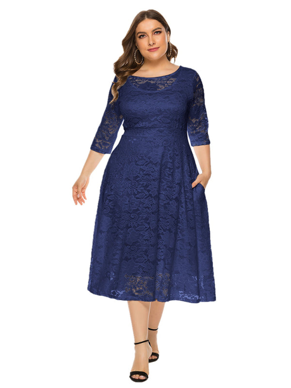 Plus Size Women's New Evening Dress Lace Pocket Bridesmaid Dress
