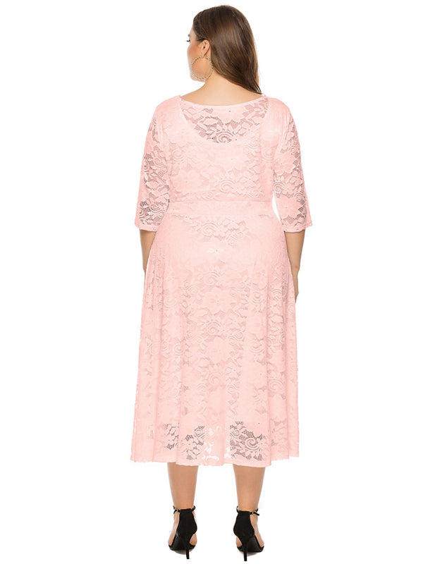 Plus Size Women's New Evening Dress Lace Pocket Bridesmaid Dress