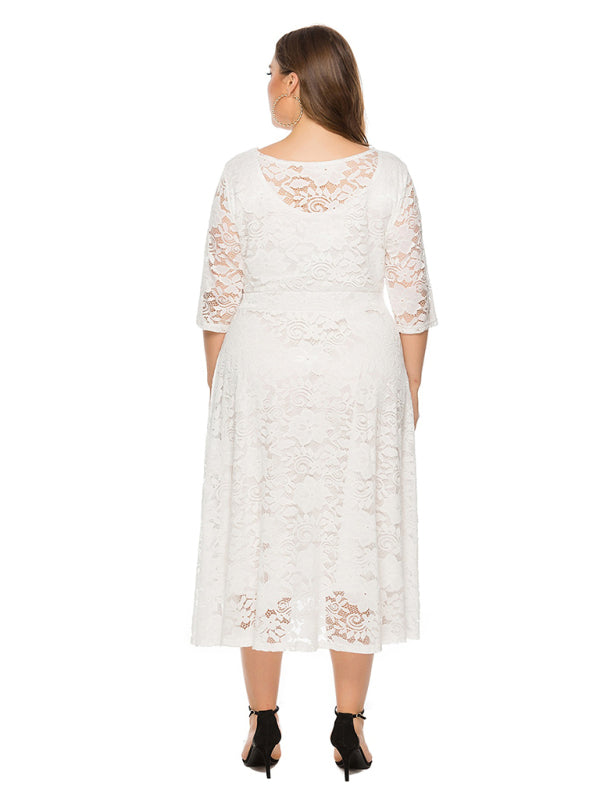 Plus Size Women's New Evening Dress Lace Pocket Bridesmaid Dress