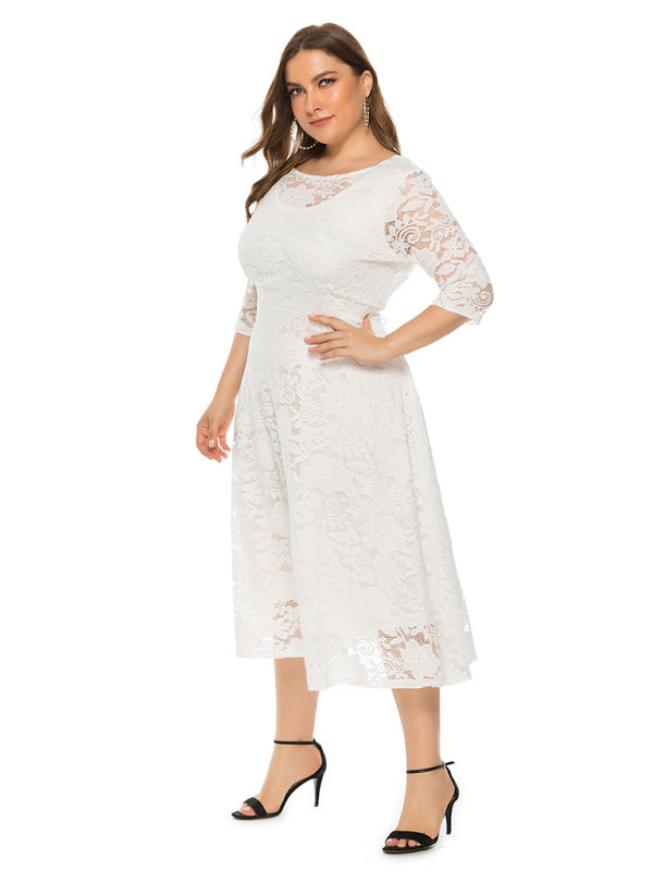 Plus Size Women's New Evening Dress Lace Pocket Bridesmaid Dress