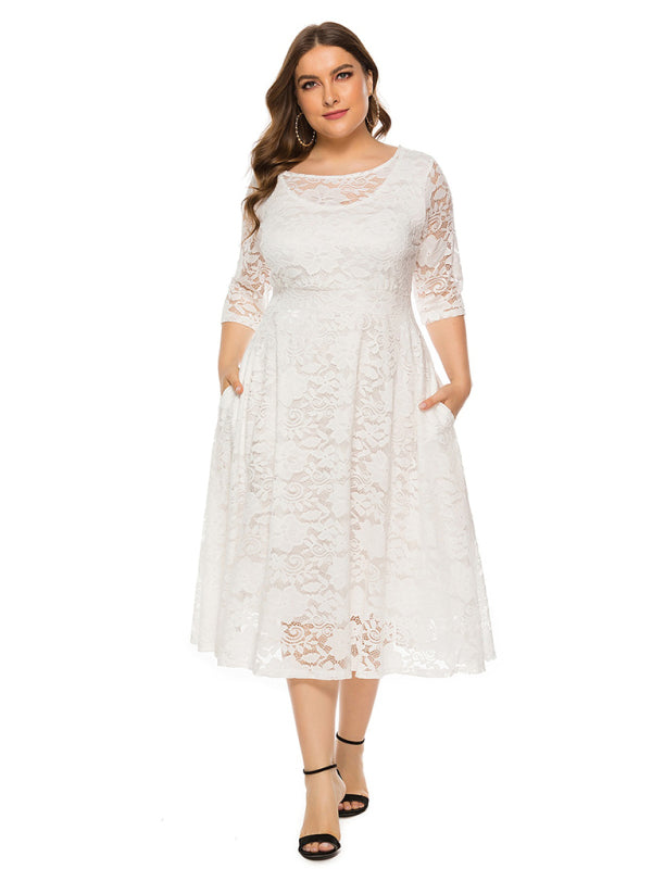 Plus Size Women's New Evening Dress Lace Pocket Bridesmaid Dress