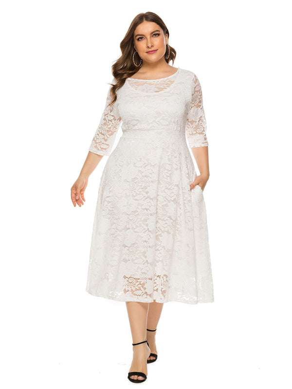 Plus Size Women's New Evening Dress Lace Pocket Bridesmaid Dress