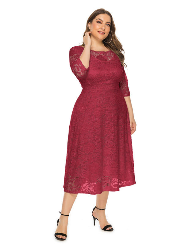 Plus Size Women's New Evening Dress Lace Pocket Bridesmaid Dress
