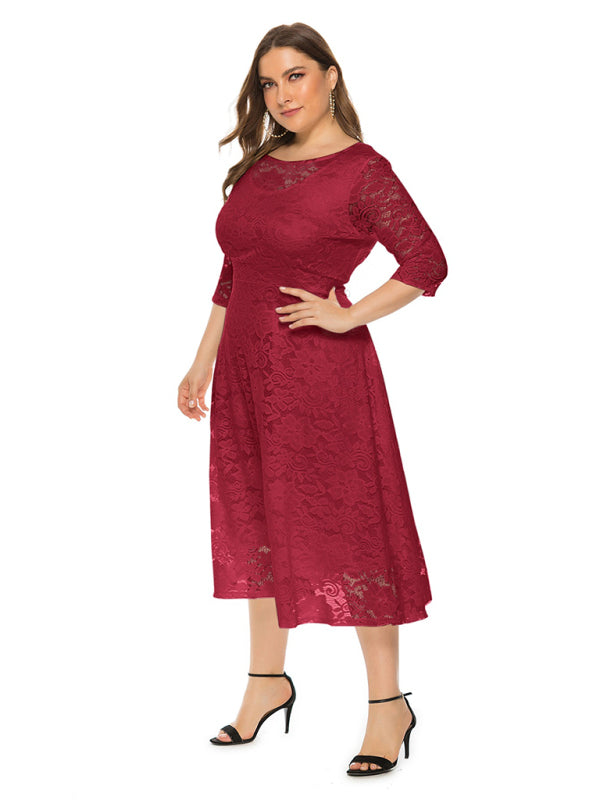 Plus Size Women's New Evening Dress Lace Pocket Bridesmaid Dress