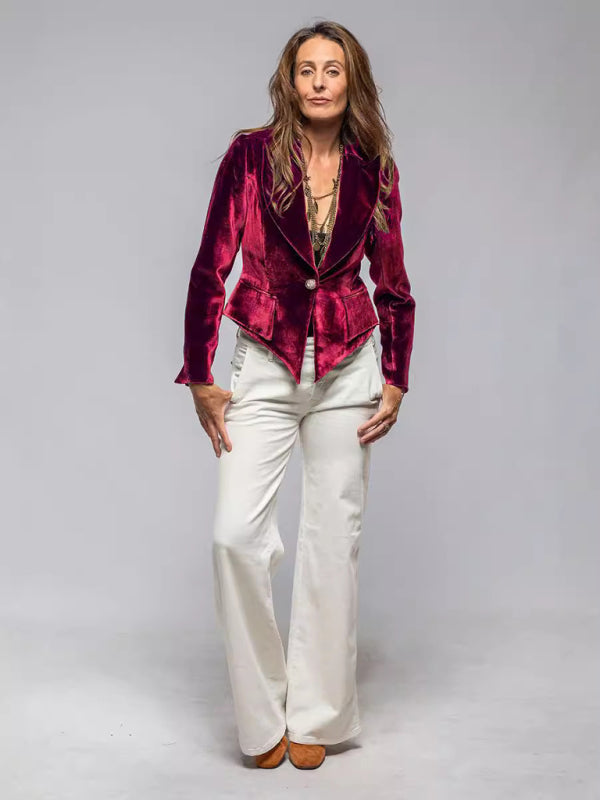 New Style Gold Velvet Suit One Button Slim Casual Suit
