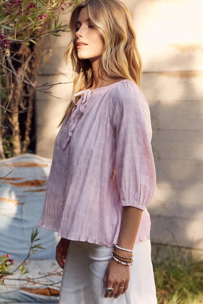 In February Textured Tie Neck Blouse for Elegant Style - Love Salve