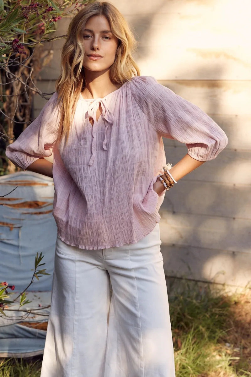 In February Textured Tie Neck Blouse for Elegant Style - Love Salve