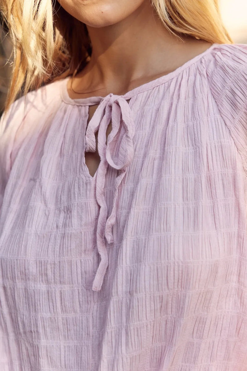 In February Textured Tie Neck Blouse for Elegant Style - Love Salve