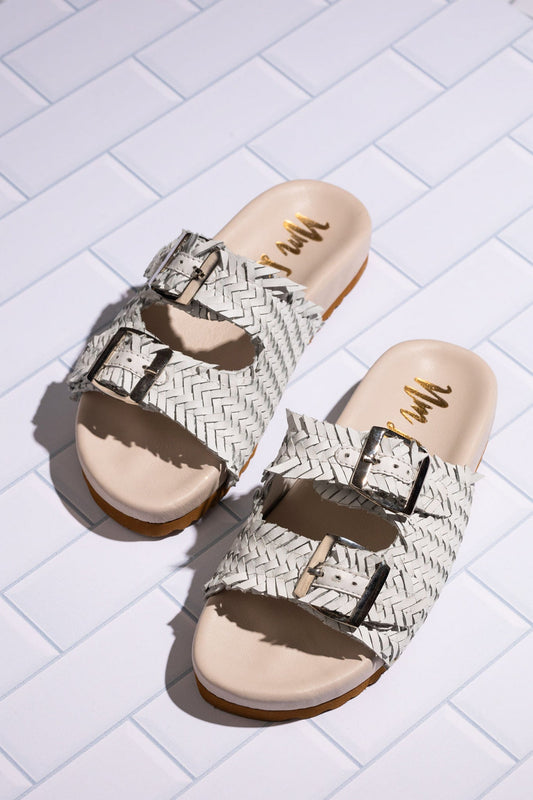 Intertwine Dual Woven Strap Slide White Leather Comfort Naughty Monkey