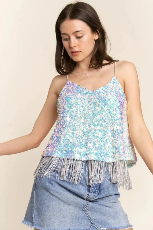 J.NNA Sequin Tassel Hem Flowy Cami for Glamorous Style - Love Salve