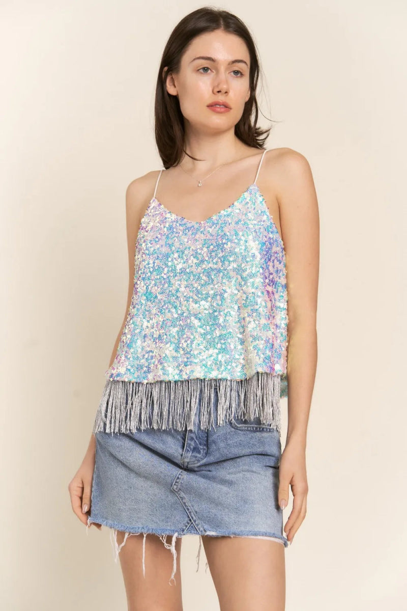 J.NNA Sequin Tassel Hem Flowy Cami for Glamorous Style - Love Salve
