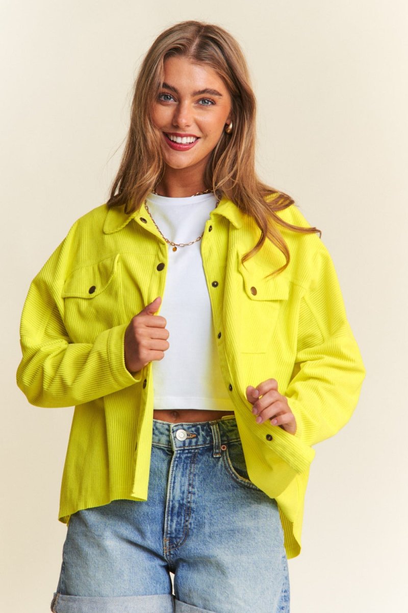 J.NNA Snap Down Long Sleeve High Low Shacket for Women - Love Salve
