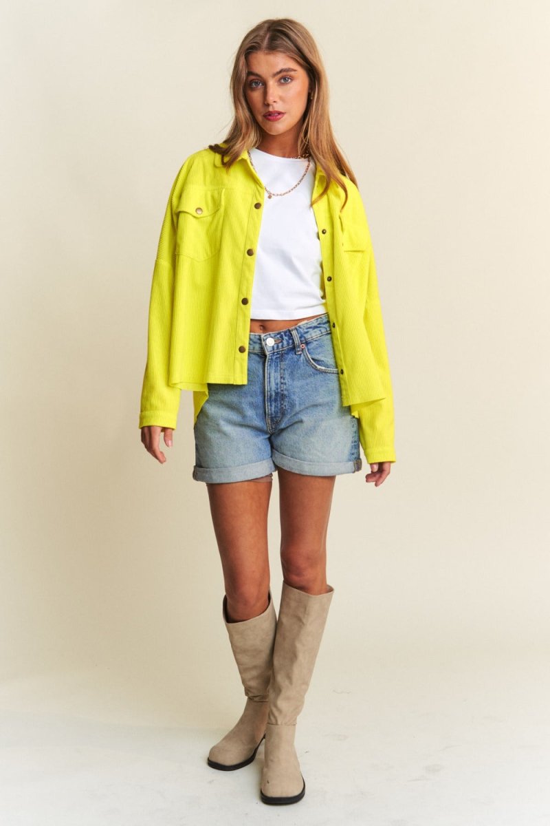 J.NNA Snap Down Long Sleeve High Low Shacket for Women - Love Salve