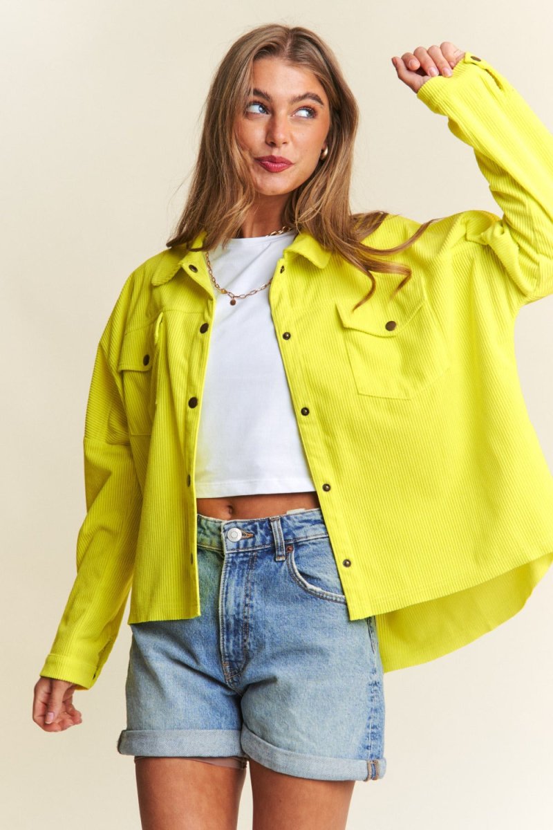 J.NNA Snap Down Long Sleeve High Low Shacket for Women - Love Salve