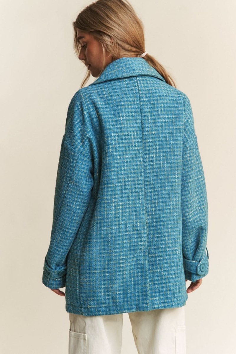 J.NNA Tweed Double-Breasted Long Sleeve Coat - Love Salve