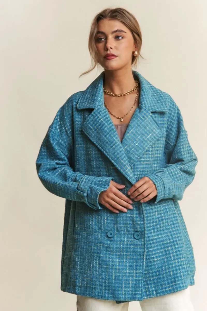 J.NNA Tweed Double-Breasted Long Sleeve Coat - Love Salve