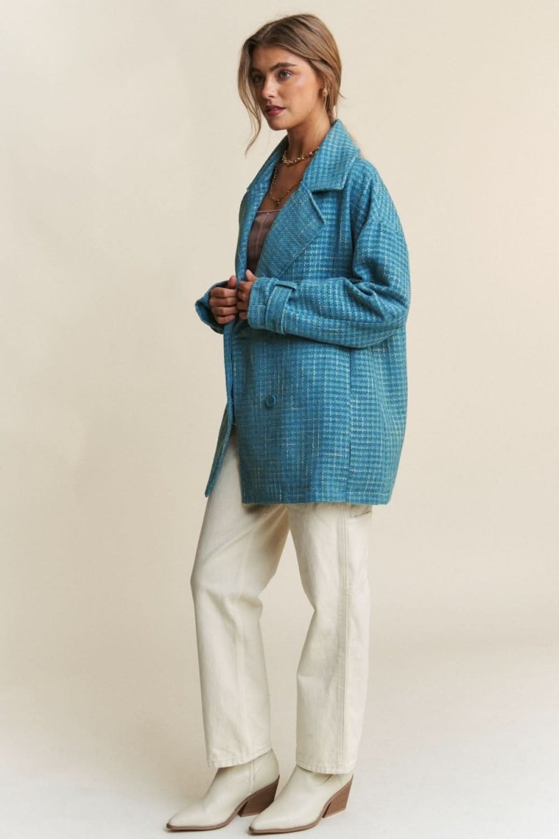 J.NNA Tweed Double-Breasted Long Sleeve Coat - Love Salve