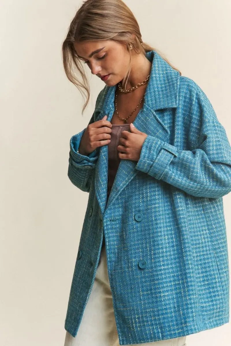 J.NNA Tweed Double-Breasted Long Sleeve Coat - Love Salve