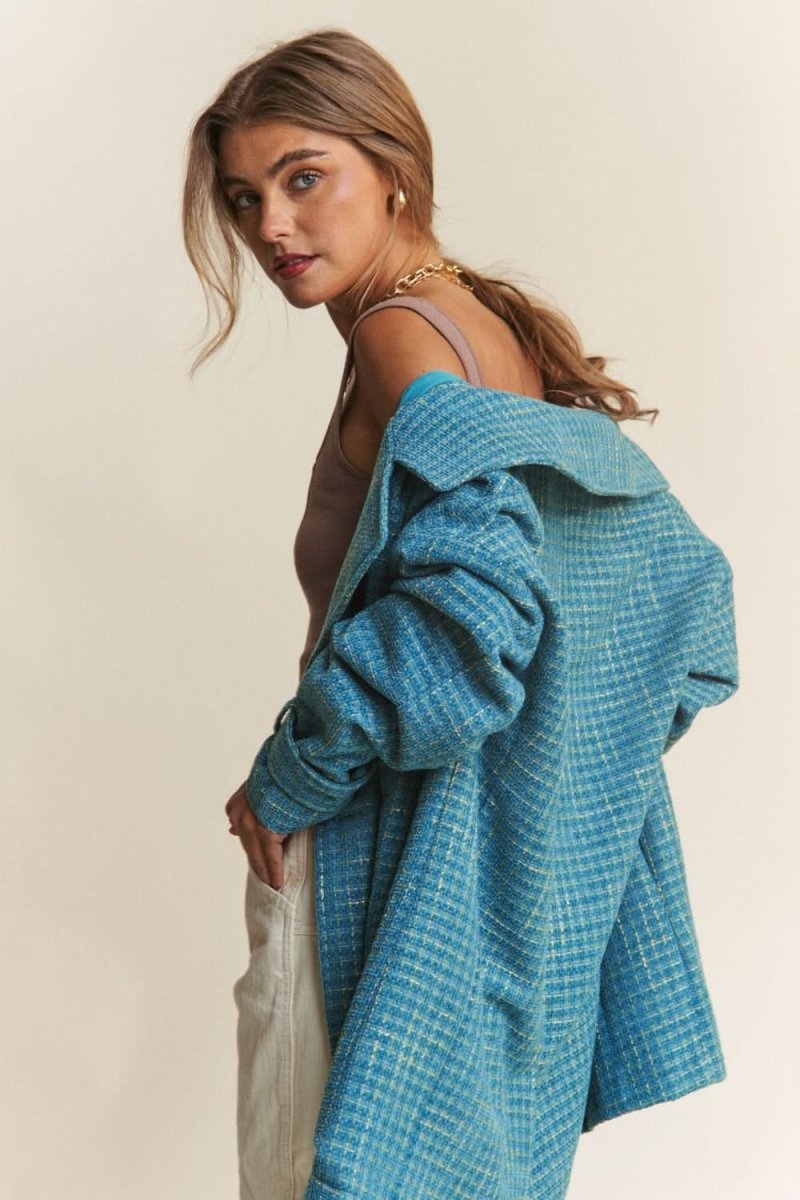 J.NNA Tweed Double-Breasted Long Sleeve Coat - Love Salve