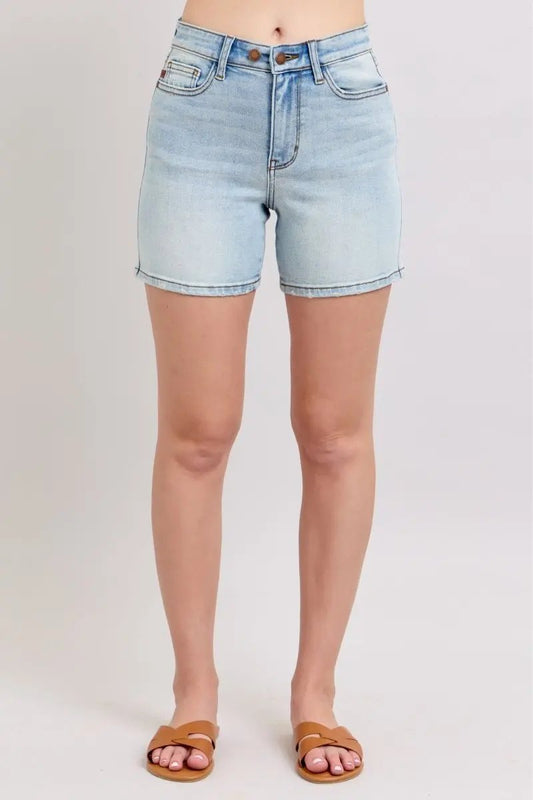 Judy Blue Full Size 2 Button Denim Shorts with Pockets Plus Size - Love Salve