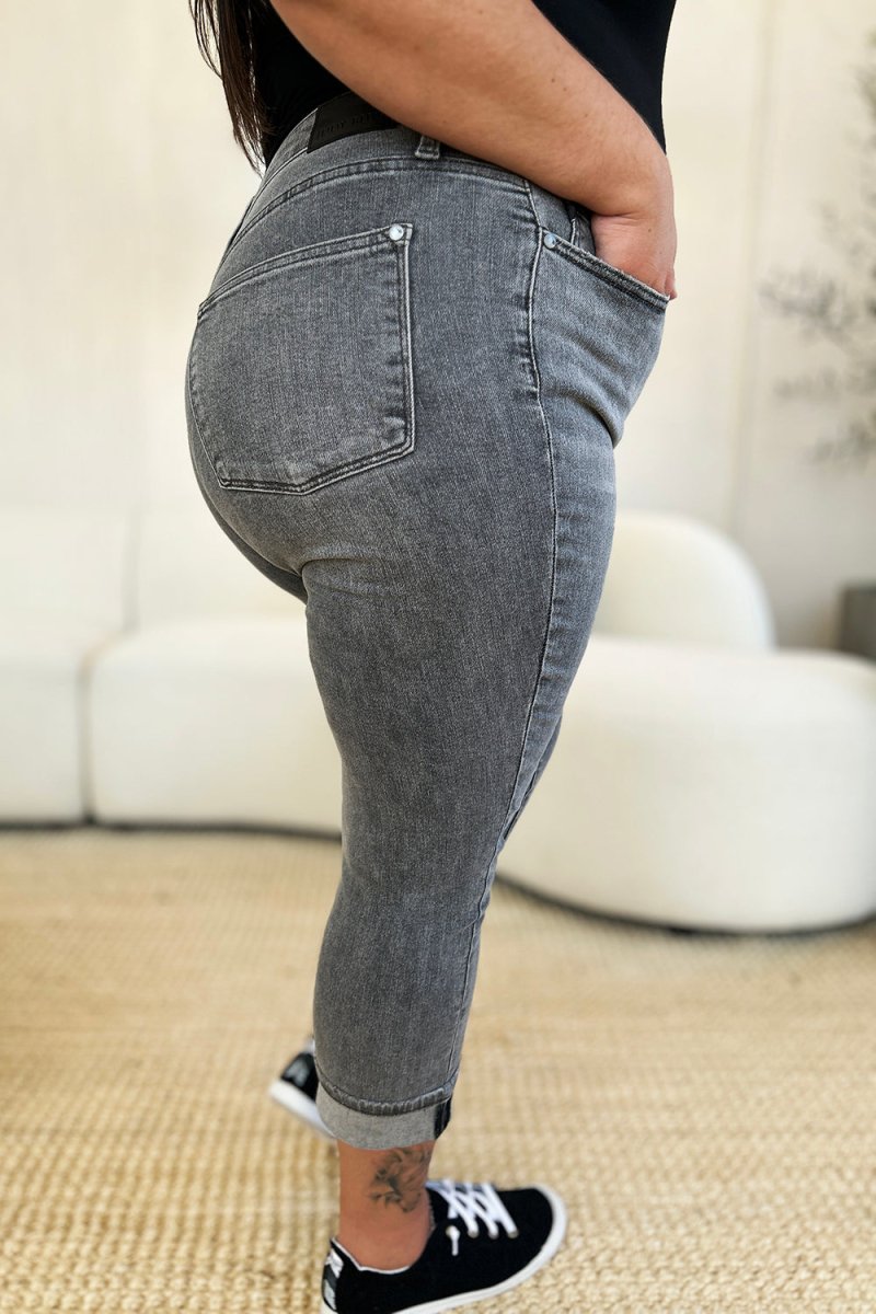 Judy Blue Full Size Button Fly High Waist Cuffed Capris - Love Salve