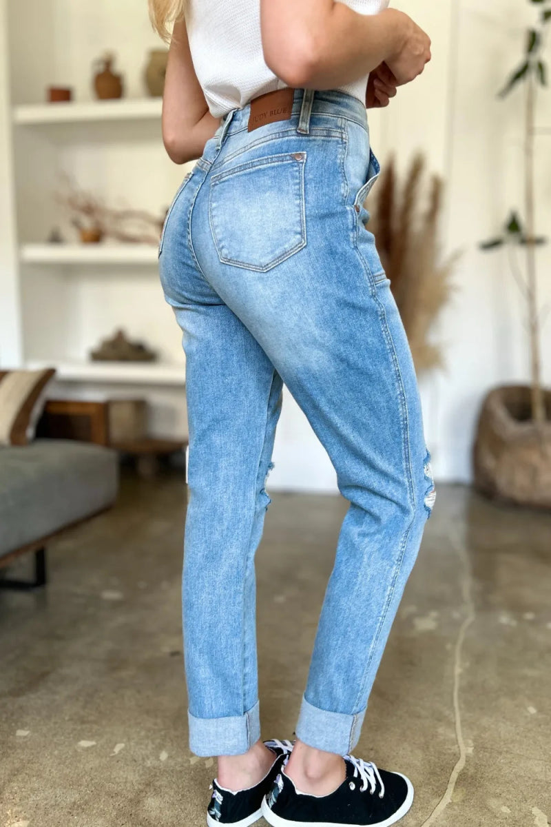 Judy Blue Full Size Distressed Straight Jeans with Patch Pockets - Love Salve