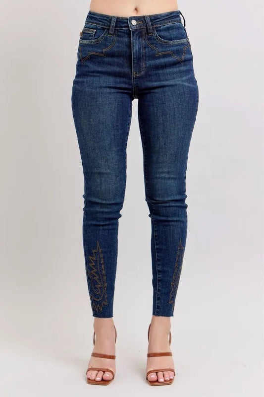 Judy Blue Full Size Embroidered High Rise Skinny Jeans Plus Size - Love Salve