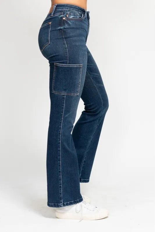 Judy Blue Full Size High Waist Cargo Bootcut Jeans Plus Size - Love Salve