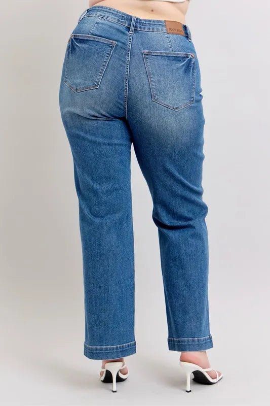Judy Blue Full Size High Waist Contrast Thread Straight Plus Size Jeans - Love Salve