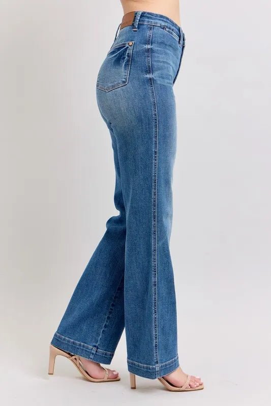 Judy Blue Full Size High Waist Contrast Thread Straight Plus Size Jeans - Love Salve