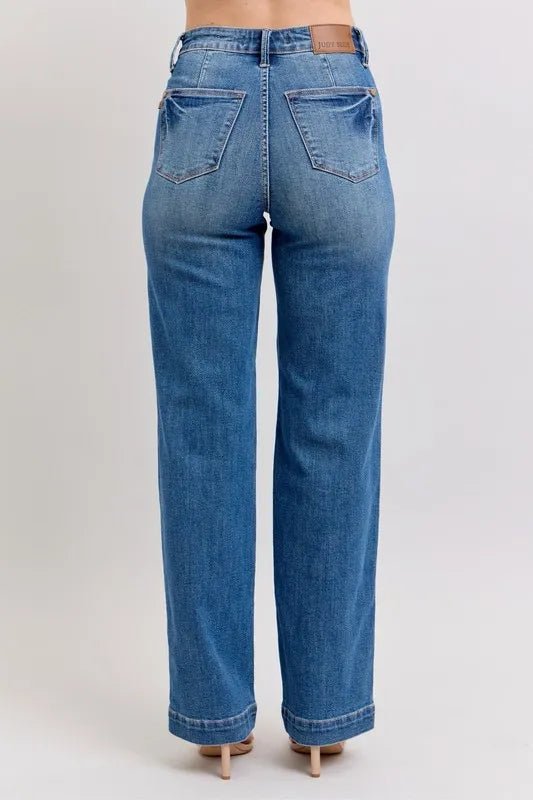 Judy Blue Full Size High Waist Contrast Thread Straight Plus Size Jeans - Love Salve