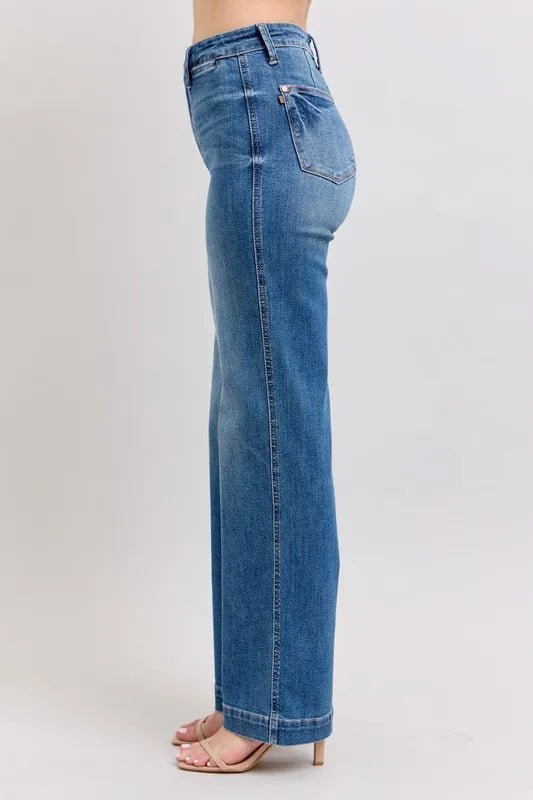Judy Blue Full Size High Waist Contrast Thread Straight Plus Size Jeans - Love Salve