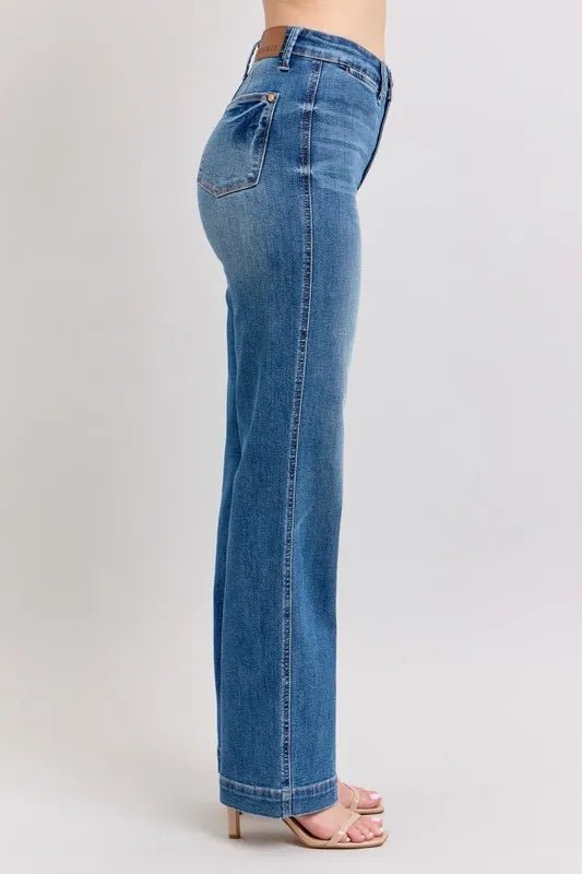 Judy Blue Full Size High Waist Contrast Thread Straight Plus Size Jeans - Love Salve