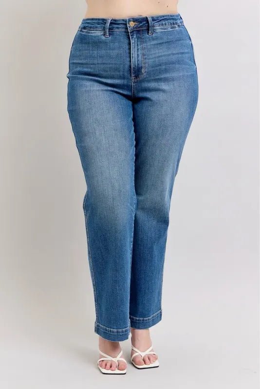 Judy Blue Full Size High Waist Contrast Thread Straight Plus Size Jeans - Love Salve