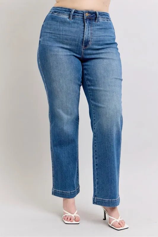 Judy Blue Full Size High Waist Contrast Thread Straight Plus Size Jeans - Love Salve