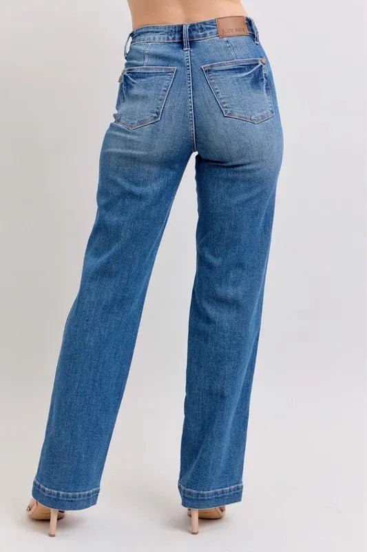 Judy Blue Full Size High Waist Contrast Thread Straight Plus Size Jeans - Love Salve