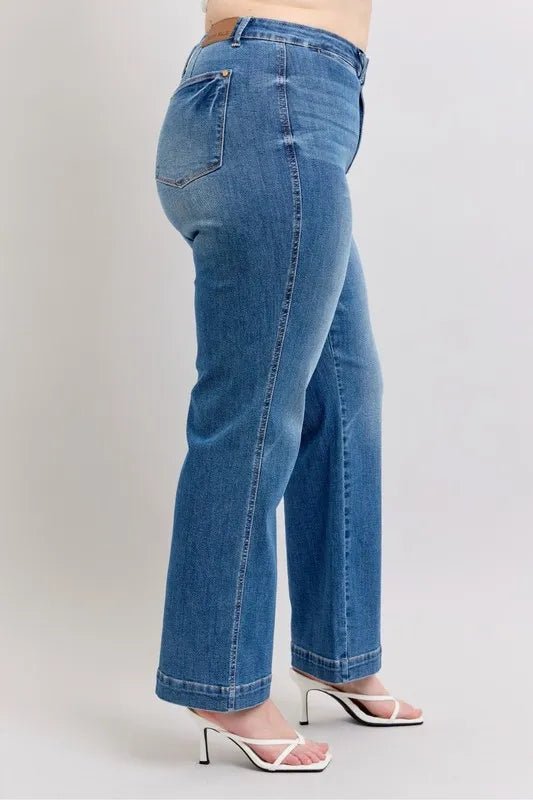 Judy Blue Full Size High Waist Contrast Thread Straight Plus Size Jeans - Love Salve