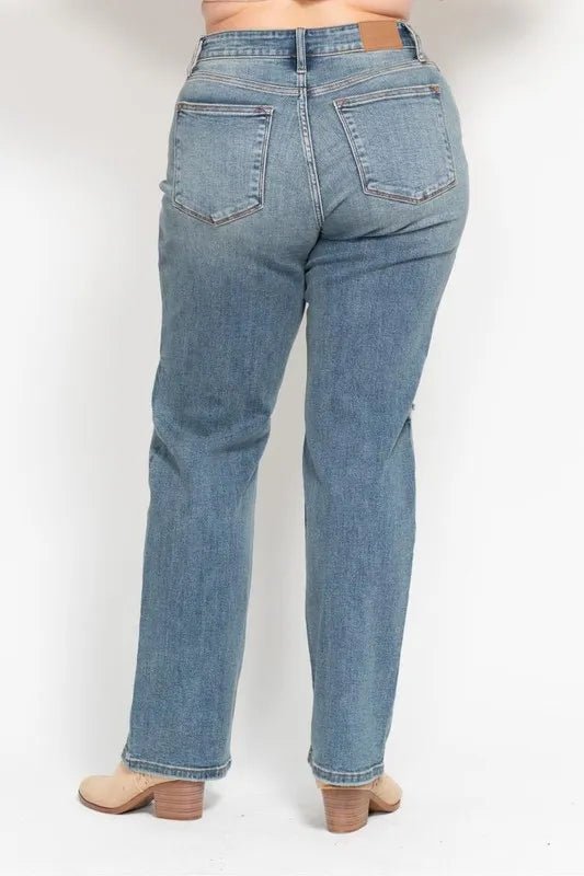 Judy Blue Full Size High Waist Distressed Dad Jean Plus Size - Love Salve