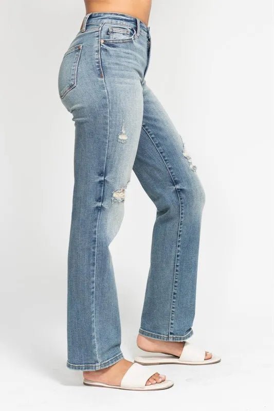 Judy Blue Full Size High Waist Distressed Dad Jean Plus Size - Love Salve