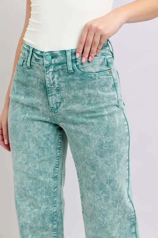 Judy Blue Full Size High Waist Garment Dyed Raw Hem Dad Jean Plus Size - Love Salve