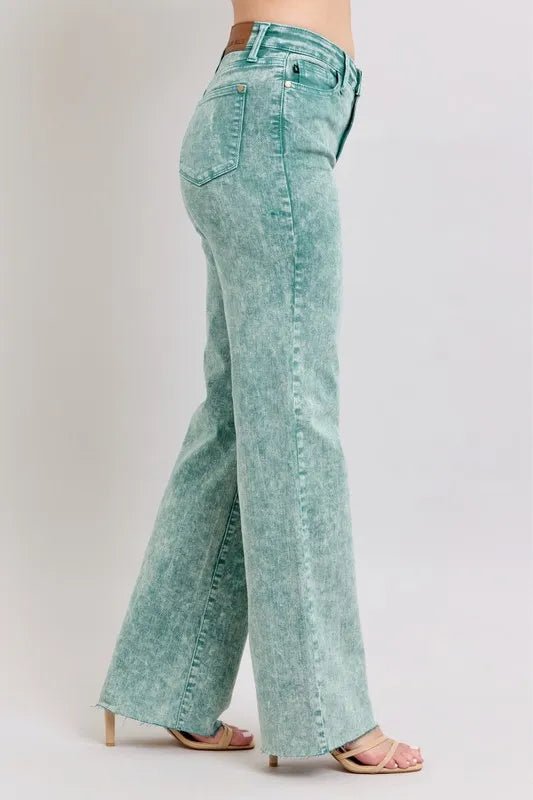 Judy Blue Full Size High Waist Garment Dyed Raw Hem Dad Jean Plus Size - Love Salve