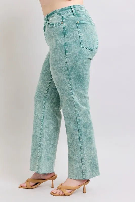 Judy Blue Full Size High Waist Garment Dyed Raw Hem Dad Jean Plus Size - Love Salve