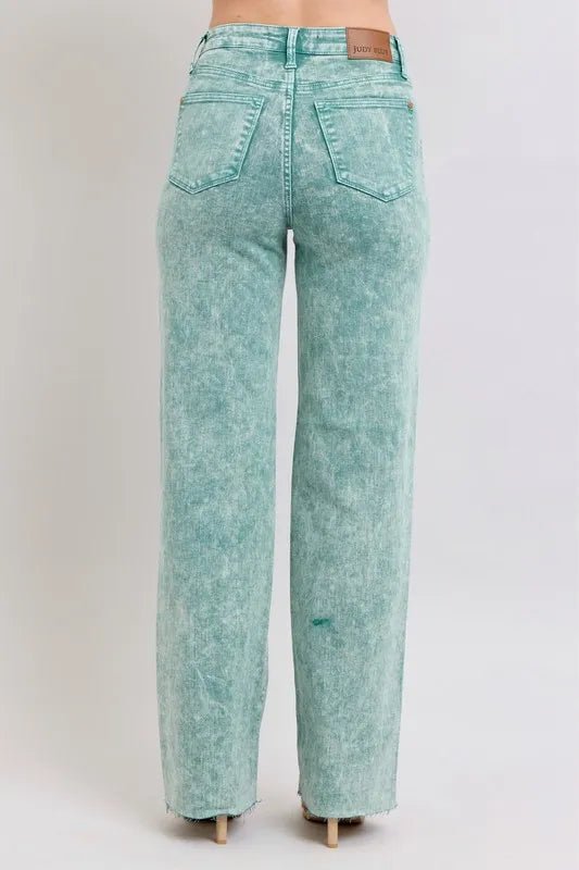 Judy Blue Full Size High Waist Garment Dyed Raw Hem Dad Jean Plus Size - Love Salve