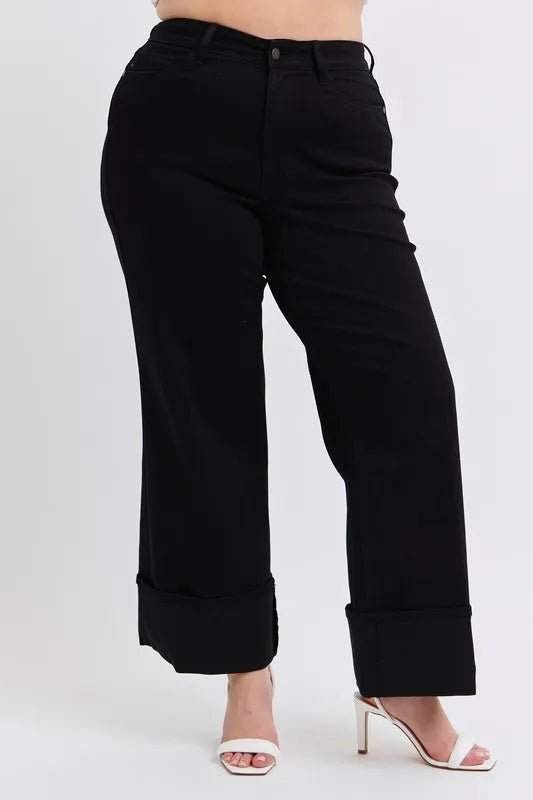 Judy Blue Full Size High Waist Retro Wide Leg With Cuff Plus Size - Love Salve