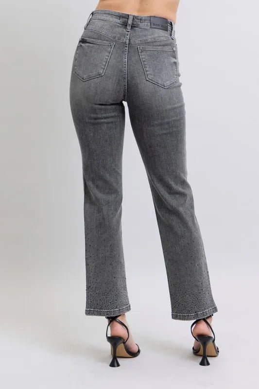 Judy Blue Full Size High Waist Rhinestone Straight Jeans Plus Size - Love Salve